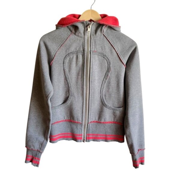Lululemon Scuba Hoodie Size 4 Grey Pink Factory Distressed - Picture 2 of 16